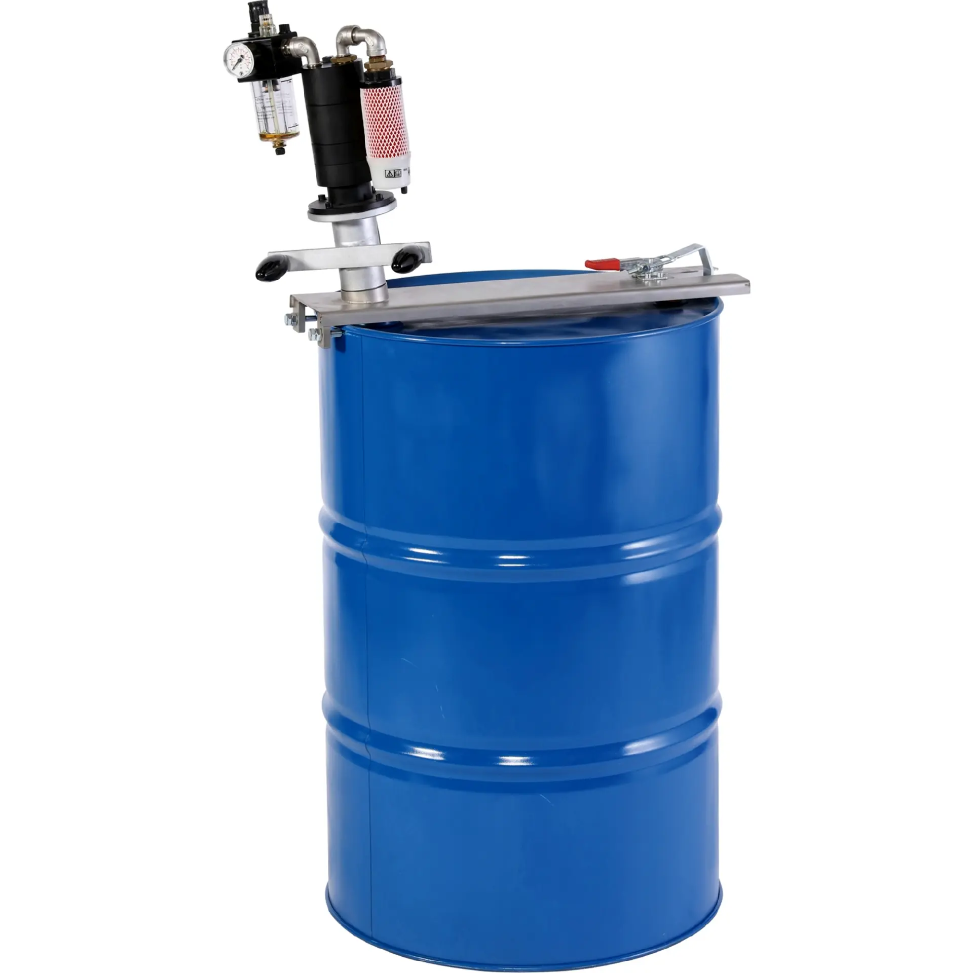 Fass, Trommelfass, Gasfass, Druckanzeige, Sprühkopf, Schraubfass, Filterpumpe, Metallfass, Schraubdeckel, Barrel mit Setup